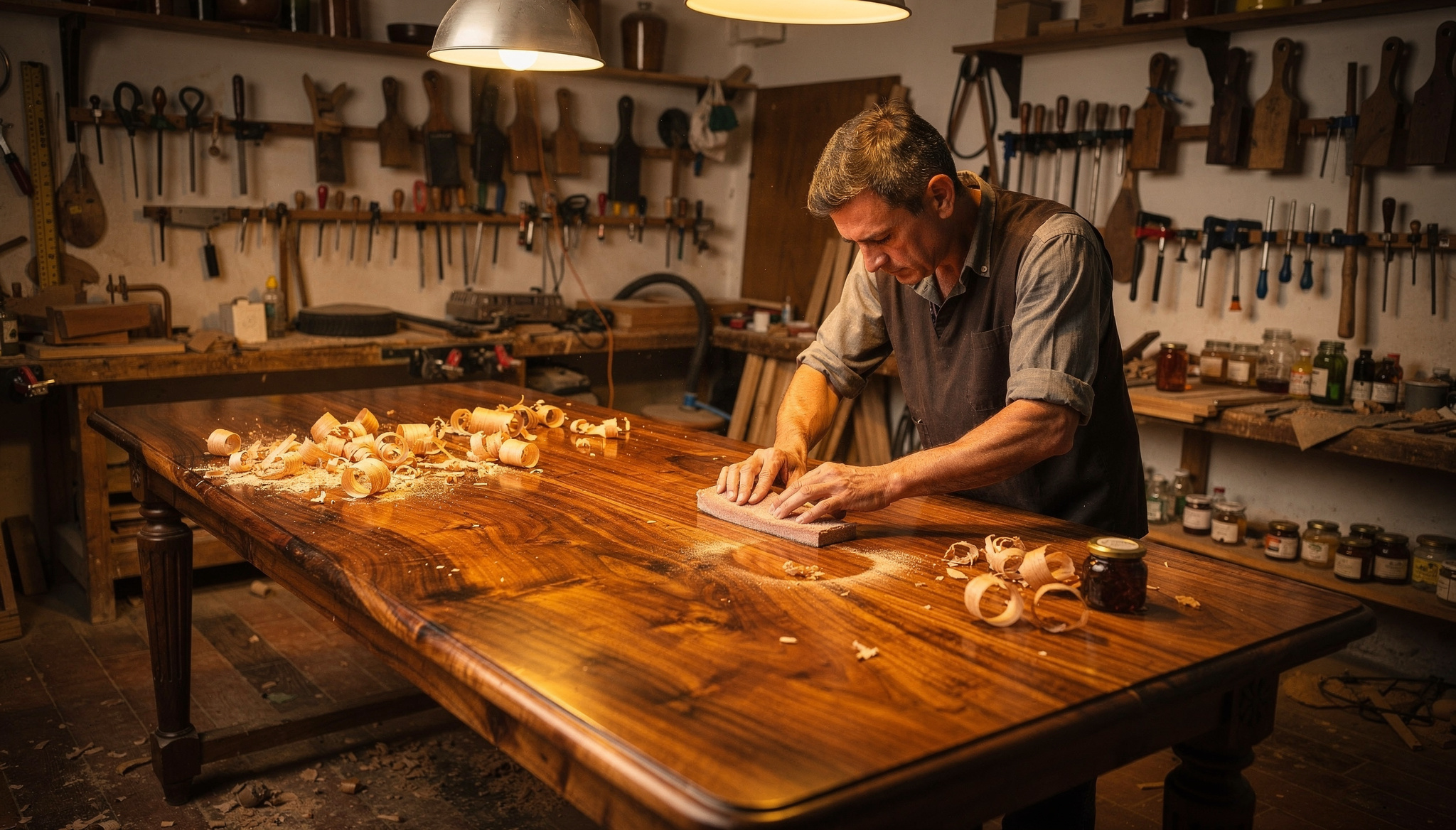 Il nostro laboratorio artigianale: un maestro lavora il legno di noce